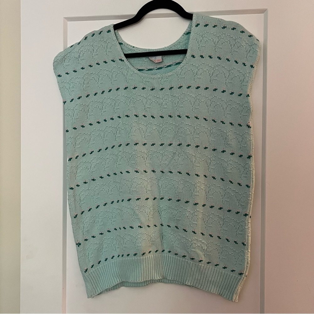 Vintage Floral Pretty Mint Green Hand-knit Cotton Vest
